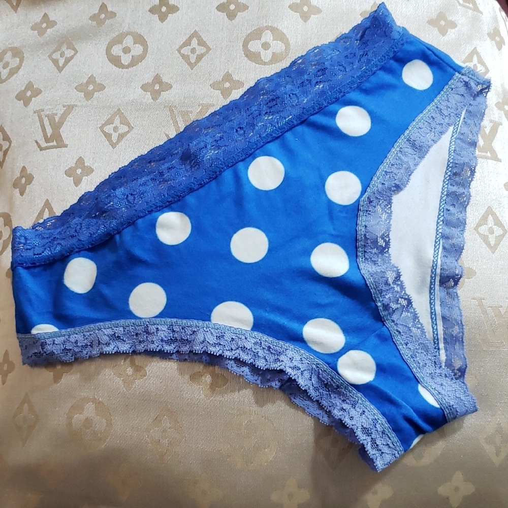 Blue Polka Dot Lace Trim Panties